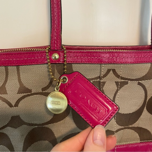 Coach Signature Tote Canvas Hot Pink Monogram Purse - Picture 2 of 4